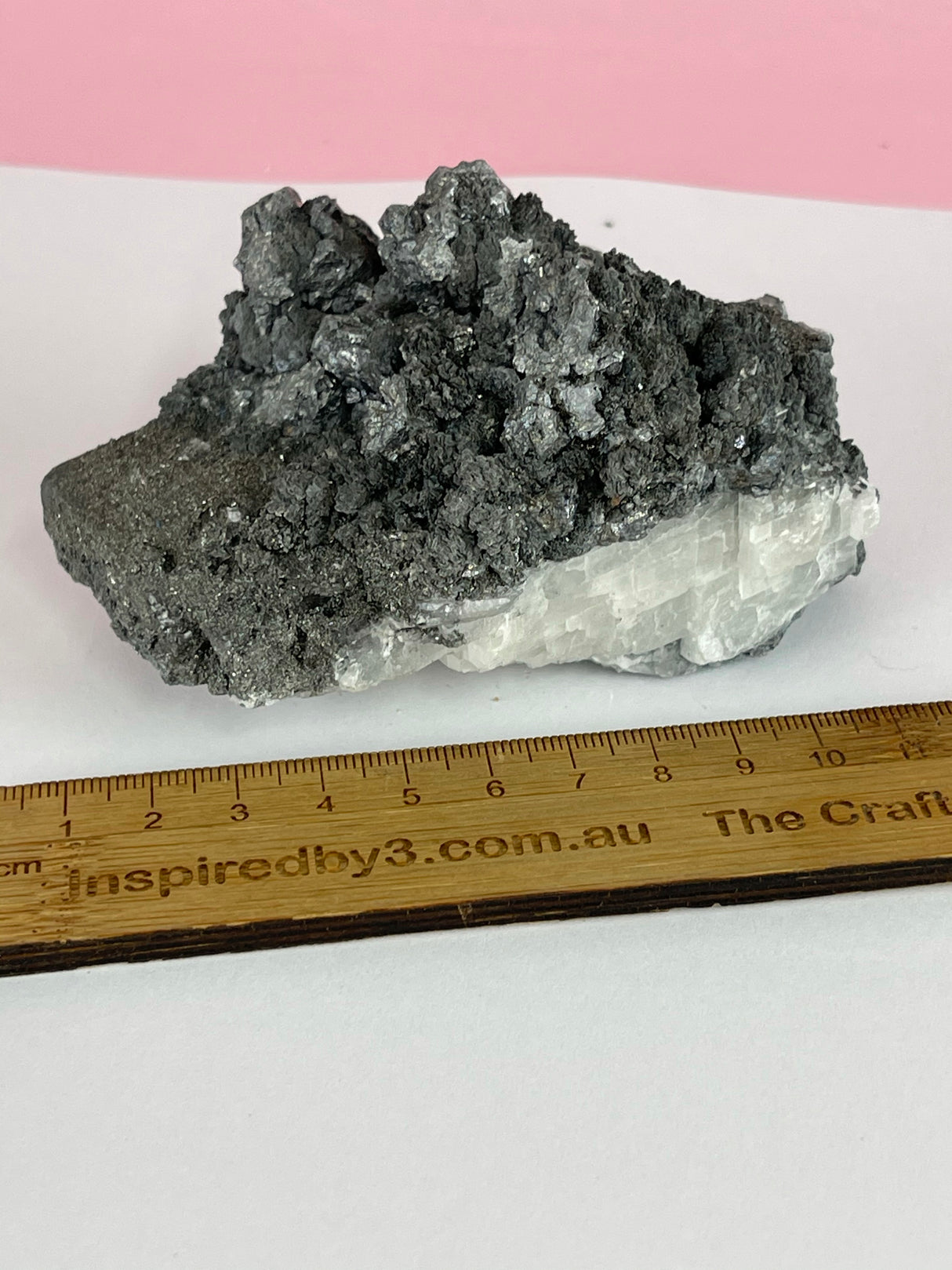 Galena sitting on top of a Fish Selenite 680g