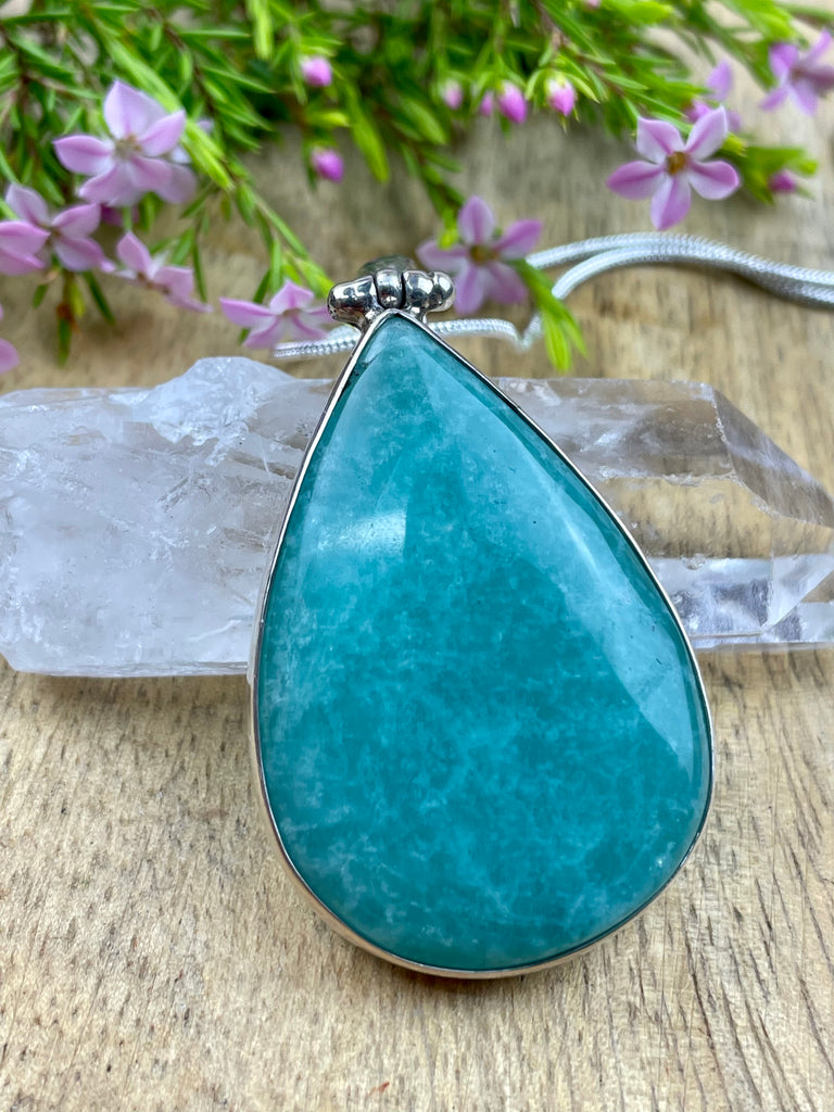Amazonite Silver Pendant & Chain - Wealth. Soothing.