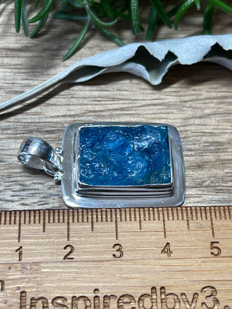 Apatite Blue Rough Pendant - "I work relentlessly each day to achieve my goals."