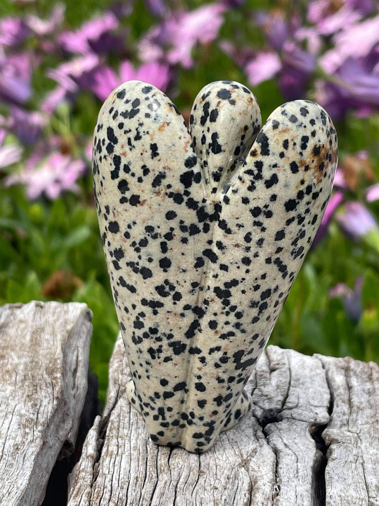 Dalmatian Jasper Angel Carving 7.5cm - Dispels Nightmares