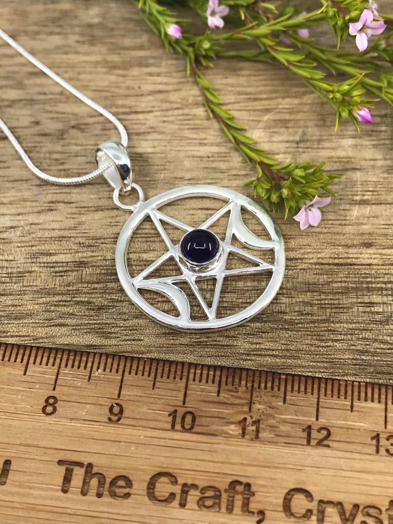 Amethyst Silver Pendant Pentacle & Chain Inspired By 3 Australia