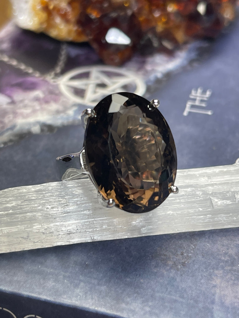 Smoky Quartz Large Silver Ring Size 9 - Grounding. Protection.