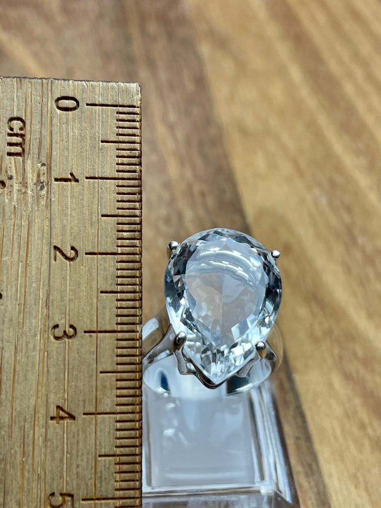 Clear Quartz Teardrop Chunky Silver Ring Size 9 - Master Healer