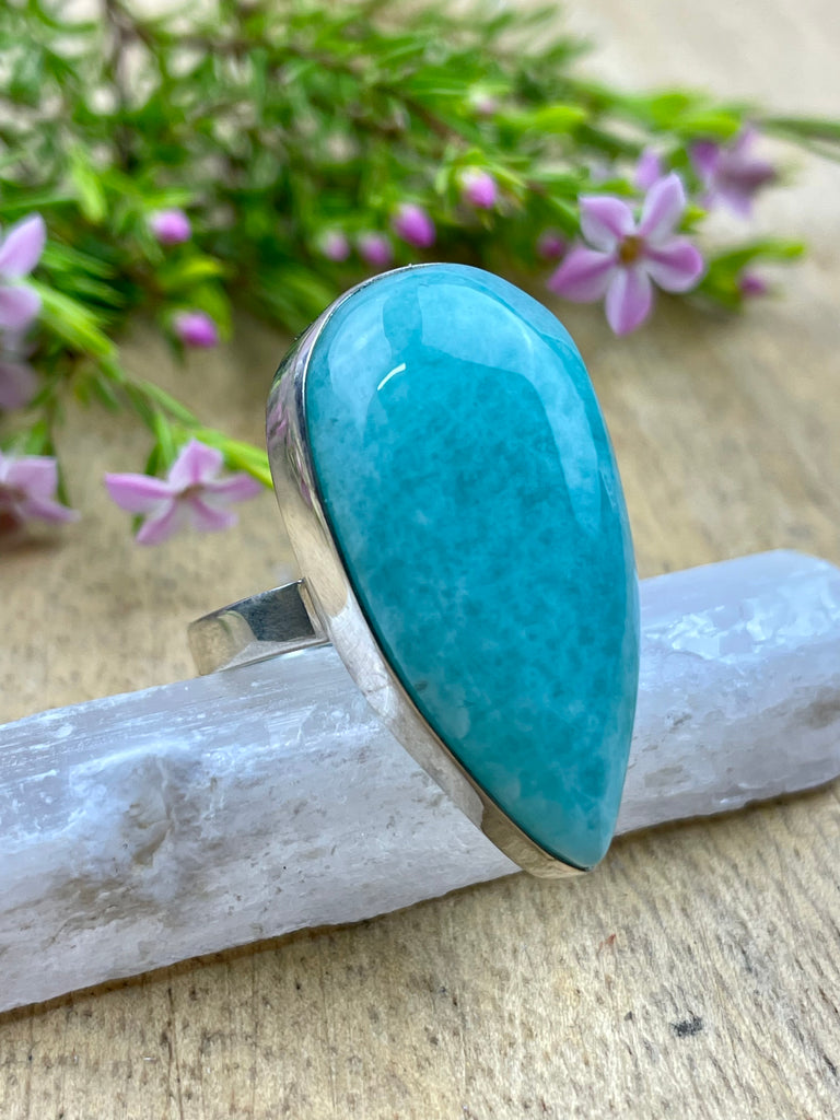 Amazonite Silver Ring Size 8 - Wealth. Soothing.